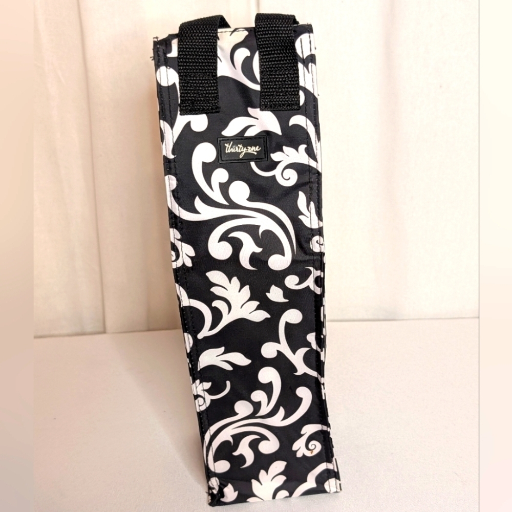 Thirty-One Black and White Scroll Insulated Wine Beverage Tote EUC